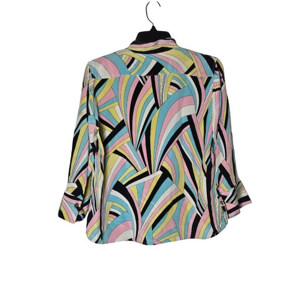 Mel & Lisa Womens 100% Silk Multicolor Abstract Button-Up Blouse Size 10 Artsy - Picture 2 of 11